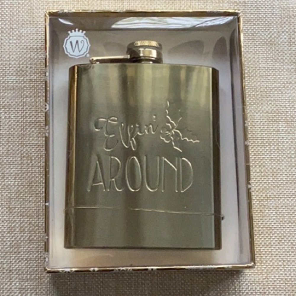 ‘Elfin’ Around’ Stainless Steel 7oz Flask (NIB)